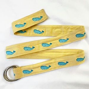 J. Crew Adjustable yellow belt with embroidered spouting whales